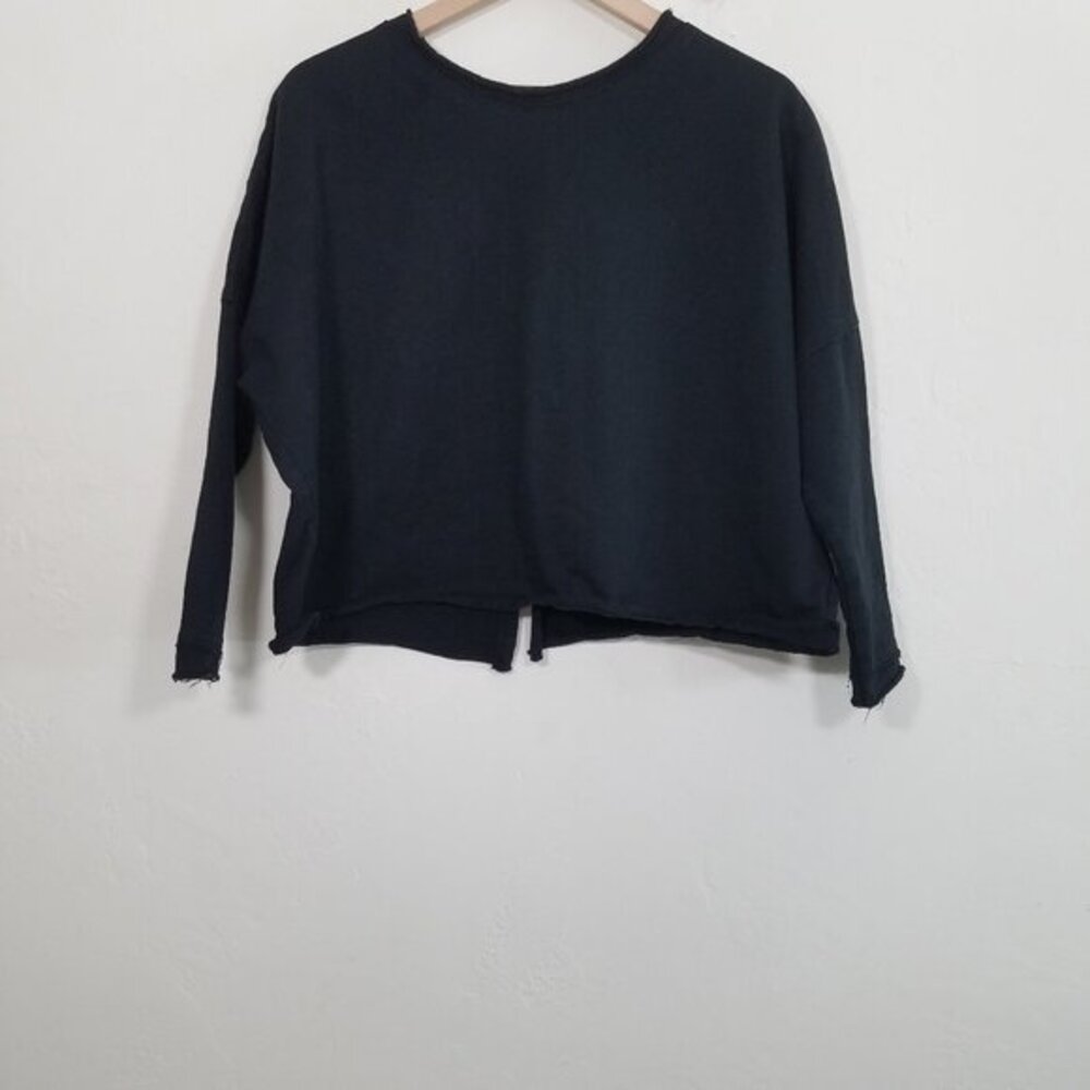 Planet Cotton Full Back Slit Shirt Oversized Top Long Sleeve Black Size 1